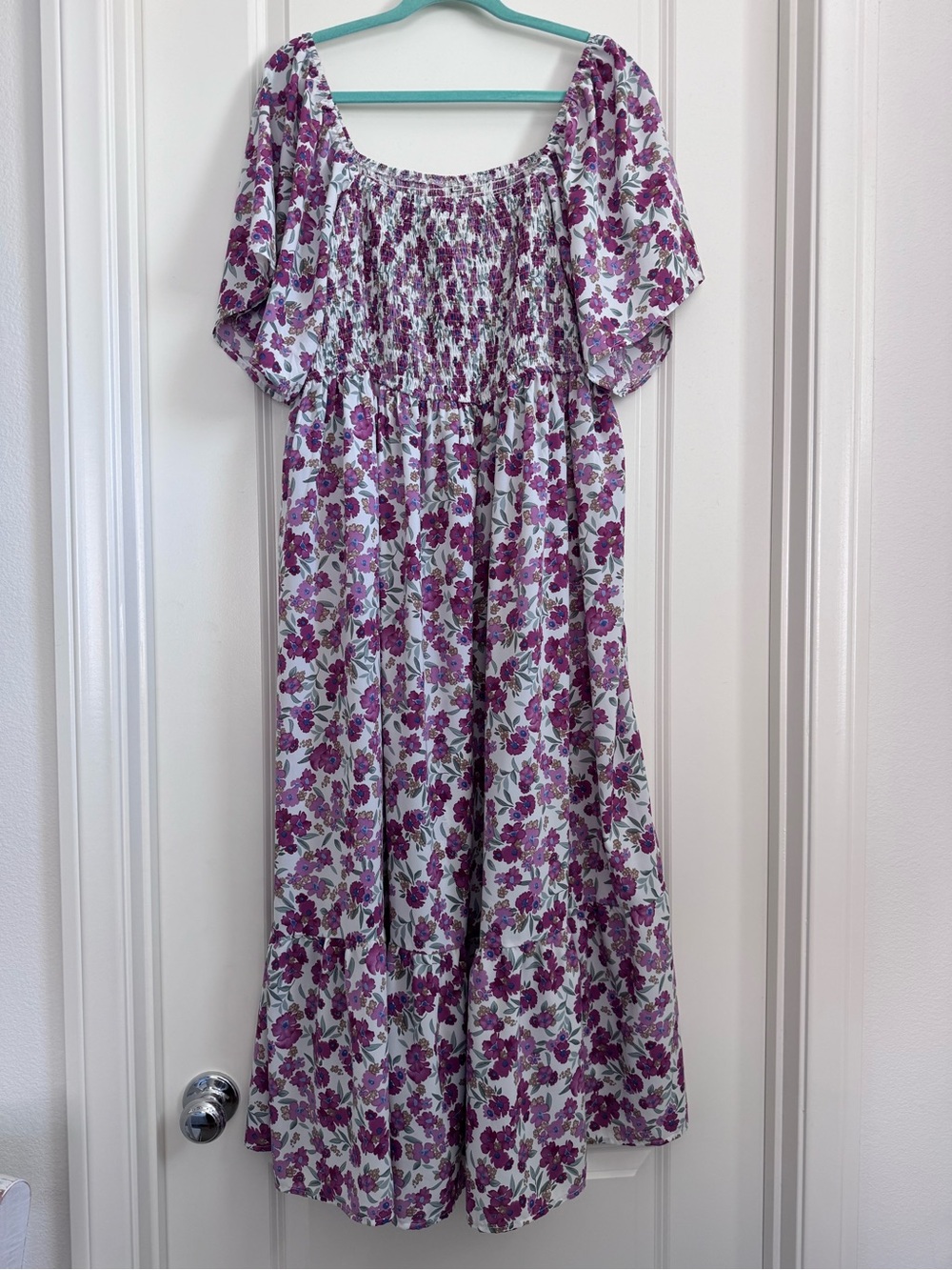Floral Smocked Maxi Dress in Lavender Pink - Picture 4 of 5